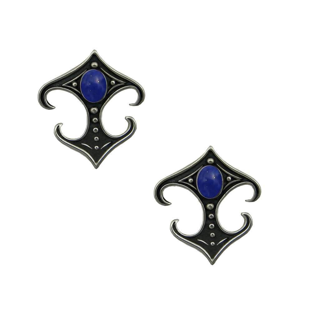 Sterling Silver Designer Post Stud Earrings With Lapis Lazuli